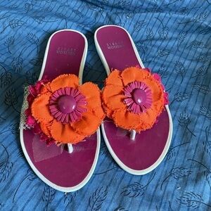 Stuart Weitzman jelly floral sandal in raspberry and orange 7